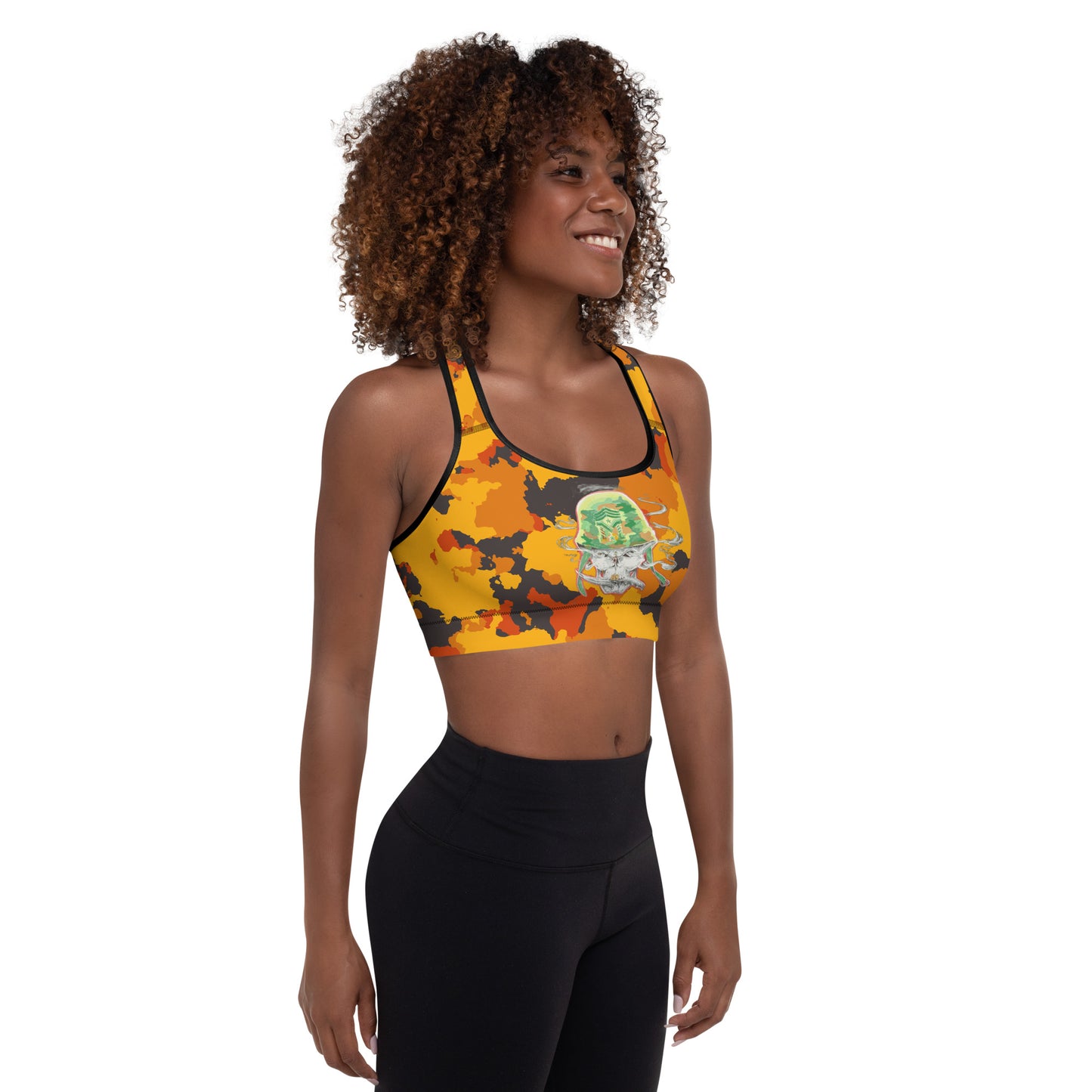 Orange Soulja Slim Smokin skull Padded Sports Bra